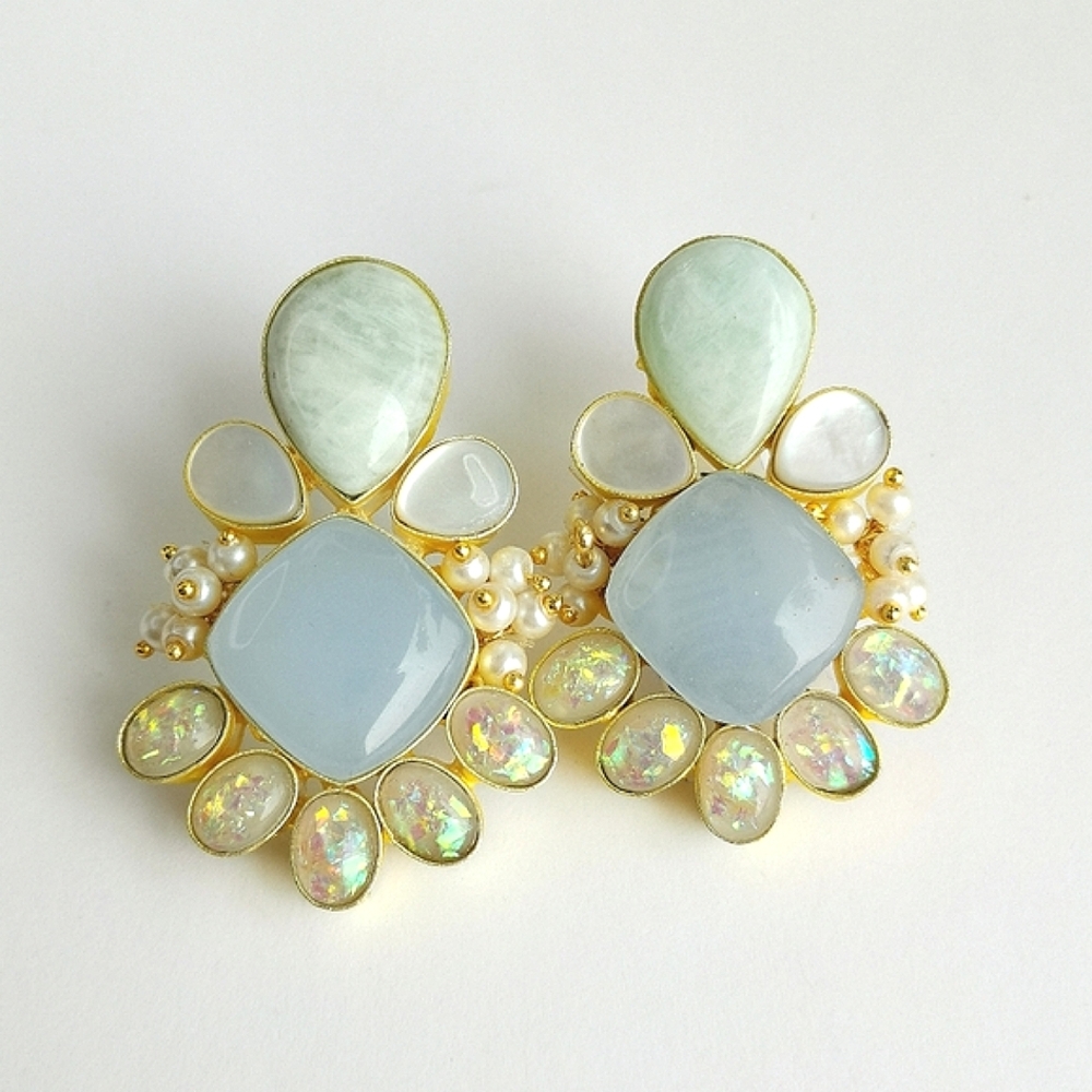18k Gold Vermeil Chalcedony Opal Earrings